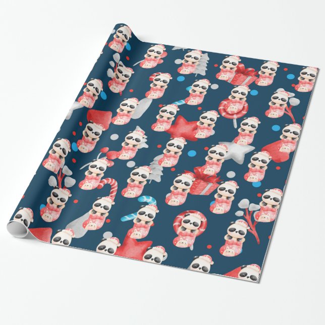 Papel De Presente Personalizar Feriados Panda (Desenrolado)