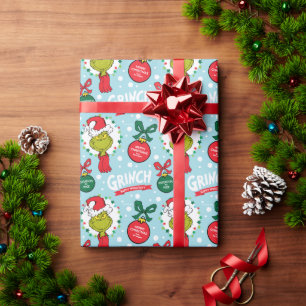 Papel De Presente Personalizar Nome - Grinch com Enfeites