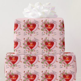 Papel De Presente Personalizar Nomes Rosas do Coração do Dia de os n