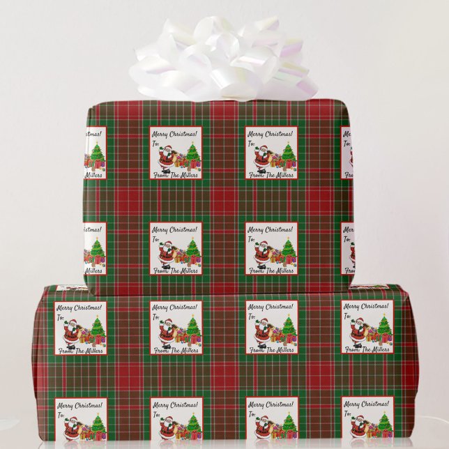 Papel De Presente Personalizar Nomes Xadrez Vermelha e Verde de Nata (Criador carregado)