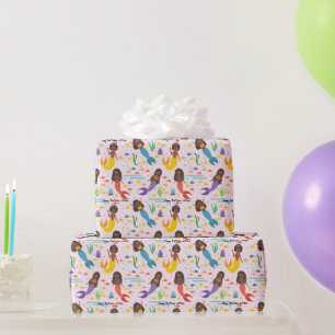 Papel De Presente Personalizar o Starfish das Ondas de Sereias Afro-