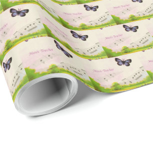 Papel De Presente Personalizar, Obrigados de borboletas de música P