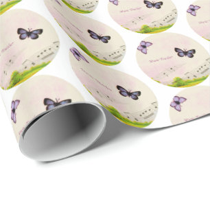 Papel De Presente Personalizar, Obrigados de Borboletas de Música Pr