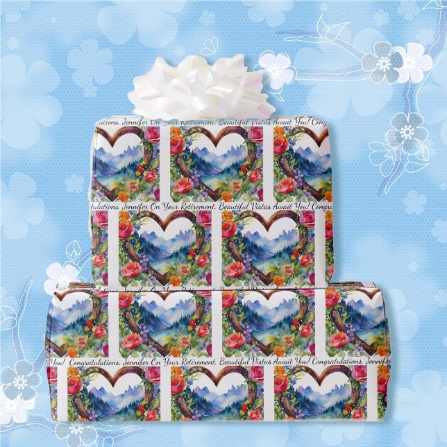 Papel De Presente Personalizar Rosas de Texto e Nome do Retirmento M (Criador carregado)