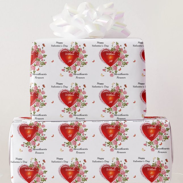 Papel De Presente Personalizar Rosas Românticos do Coração do Dia de (Criador carregado)