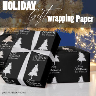 Papel De Presente Personalizar Sobrenome da Família Natal Preto e