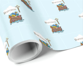 Papel De Presente Personalizável, Arca de Noé no Batismo de Menino