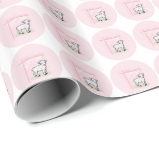 Papel De Presente Personalizável, Batismo, Rosa, Menina, Cordeiro