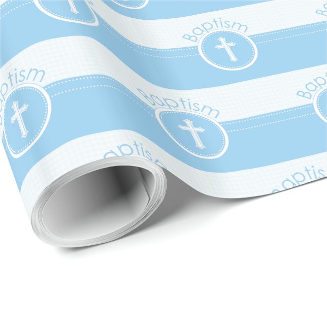Papel De Presente Personalizável, Menino Azul Filho de Deus Batismo (Ponta do rolo)