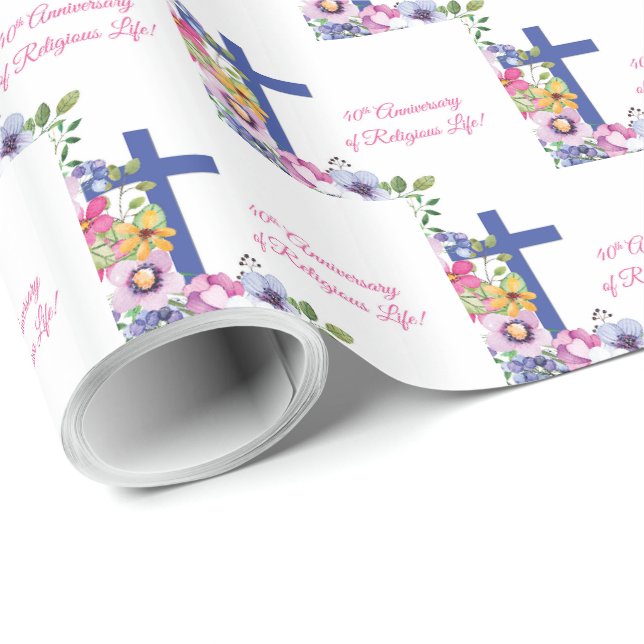 Papel De Presente Personalize, 40º Aniversário Vida Religiosa Freira (Ponta do rolo)