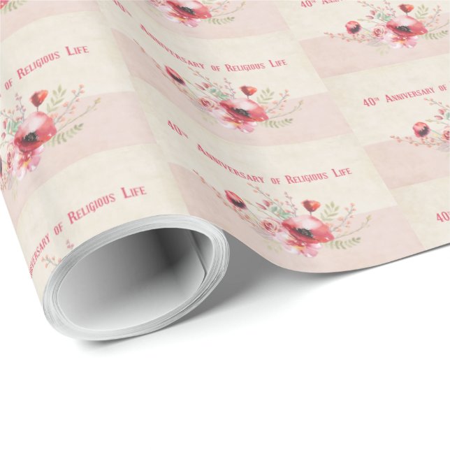 Papel De Presente Personalize, 40 anos de freira, rosa e (Ponta do rolo)