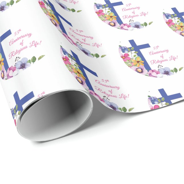 Papel De Presente Personalize, 55º Aniversário de Vida Religiosa de  (Ponta do rolo)