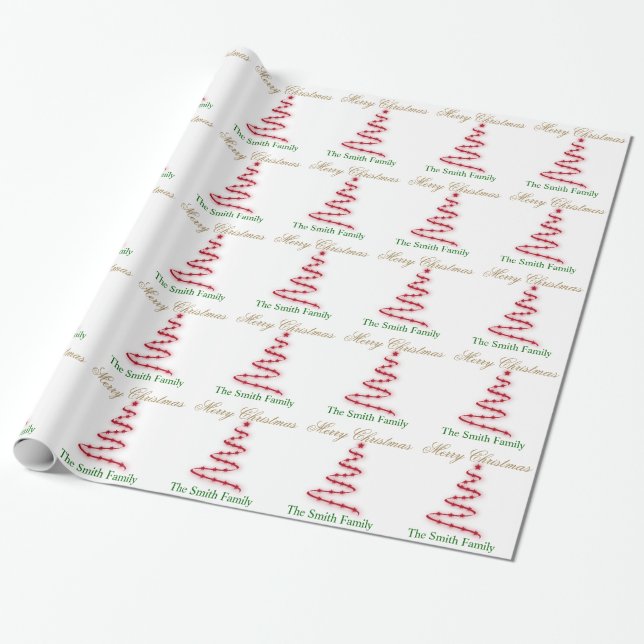 Papel De Presente Personalize a árvore de Natal vermelha moderna (Desenrolado)