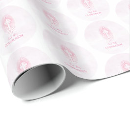 Papel De Presente Personalize, Cruz da Primeira Comunhão Rosa