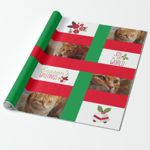 Papel De Presente Personalize Foto de Natal de Gato Cachorro
