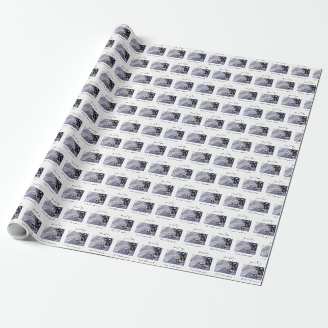 Papel De Presente Personalize, Menino, Primeira Comunhão Azul (Desenrolado)