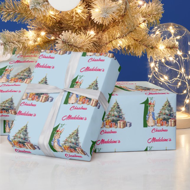 Papel De Presente Personalize Nome Coelho Clássico Primeiro Natal (Feriados)