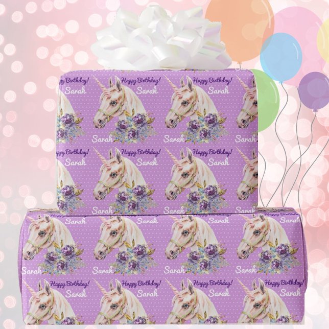 Papel De Presente Personalize o nome Unicorn Girls Birthday Gift (Criador carregado)
