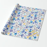 Papel De Presente Personalize o papel de quebra de férias HANUKKAH F<br><div class="desc">FELIZ estilo Feriado HANUKKAH Quebrando papel com símbolos Chanukah: Menorah, Dreidel, Magen David e o texto "Happy Hanukkah". Quebra PERSONALIZADA DE Presente PERSONALIZADA! Papel de enrolar de férias perfeito para festivo durante a temporada. . Papel único de embrulho de Hanukkah para seus presentes! Pode ser personalizado com seu texto, sua...</div>