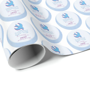 Papel De Presente Personalize, pomba do batismo adulto em azul