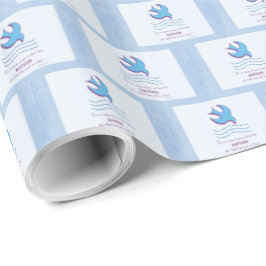 Papel De Presente Personalize, pomba do batismo adulto em azul
