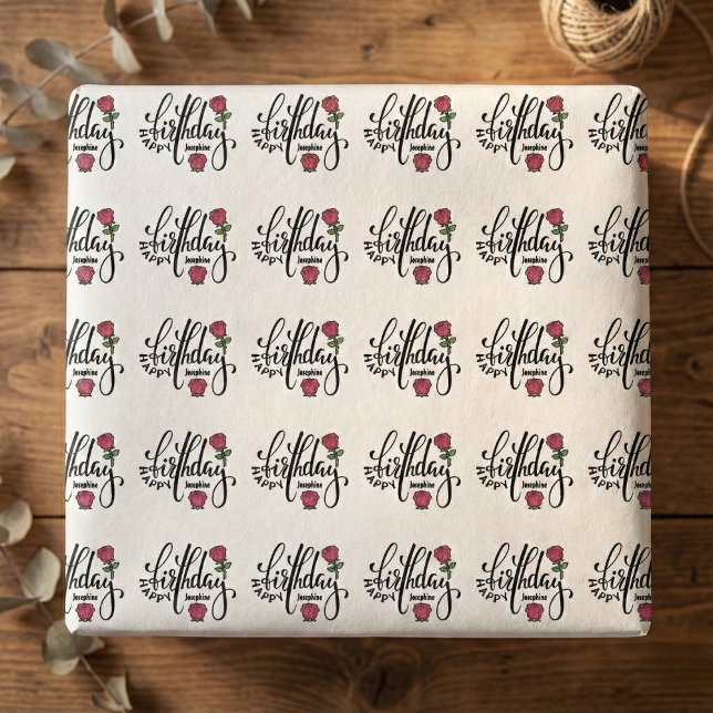 Papel De Presente Personalized Birthday Pink Rose  (Uniquely theirs, beautifully given.)