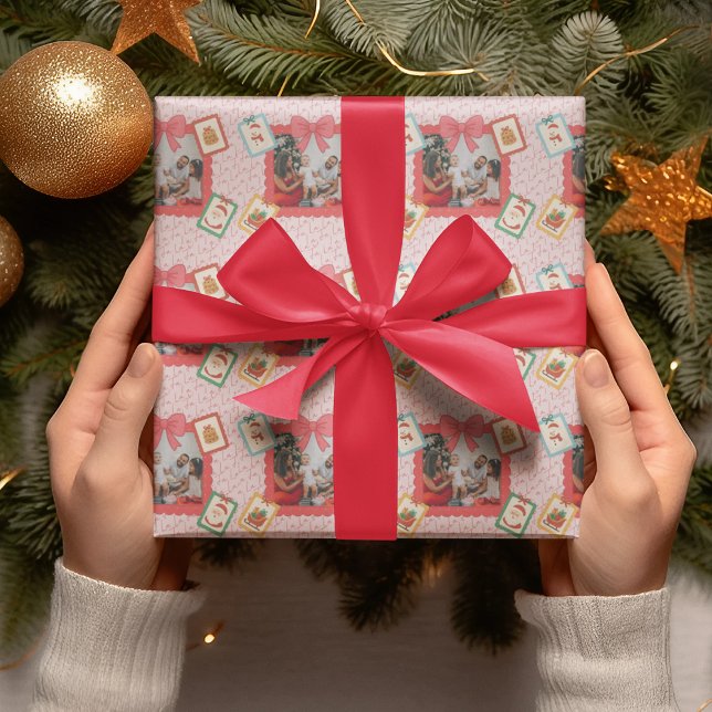 Papel De Presente Personalized Cute Christmas Photo Collage  (Criador carregado)