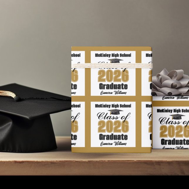 Papel De Presente Personalized Gold Class of 2026 Graduation (Criador carregado)