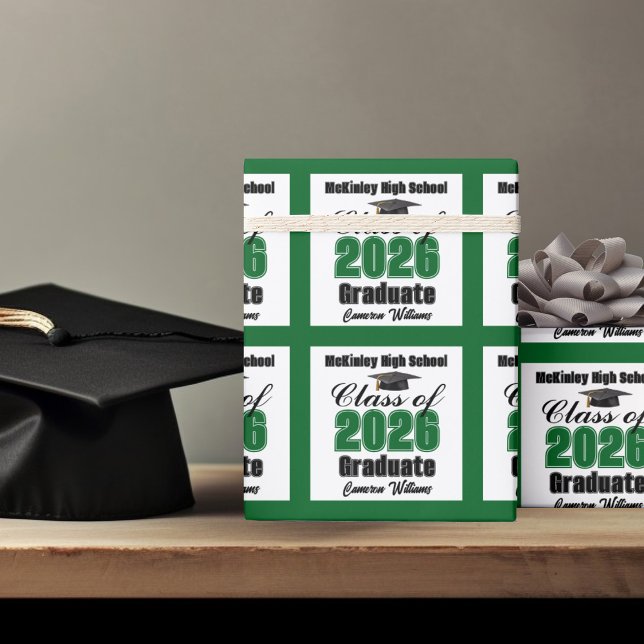 Papel De Presente Personalized Green Class of 2026 Graduation (Criador carregado)