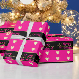Papel De Presente Personalized Hot Pink Black Gold Heart Christmas