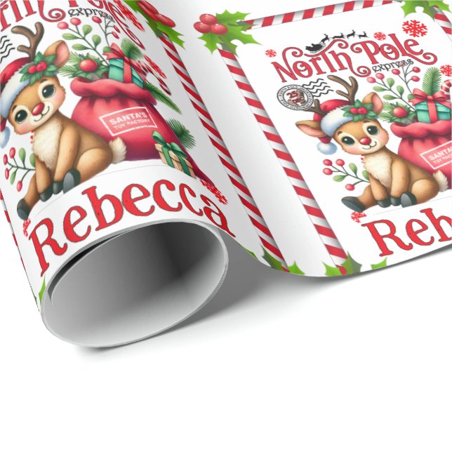 Papel De Presente Personalized Name North Pole Delivery Christmas (Ponta do rolo)