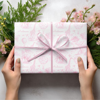 Papel De Presente Personalized Pink Toile Safari Baby Shower Gift