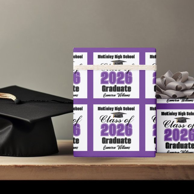Papel De Presente Personalized Purple Class of 2026 Graduation (Criador carregado)