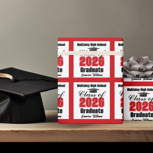Papel De Presente Personalized Red Class of 2026 Graduation (Criador carregado)
