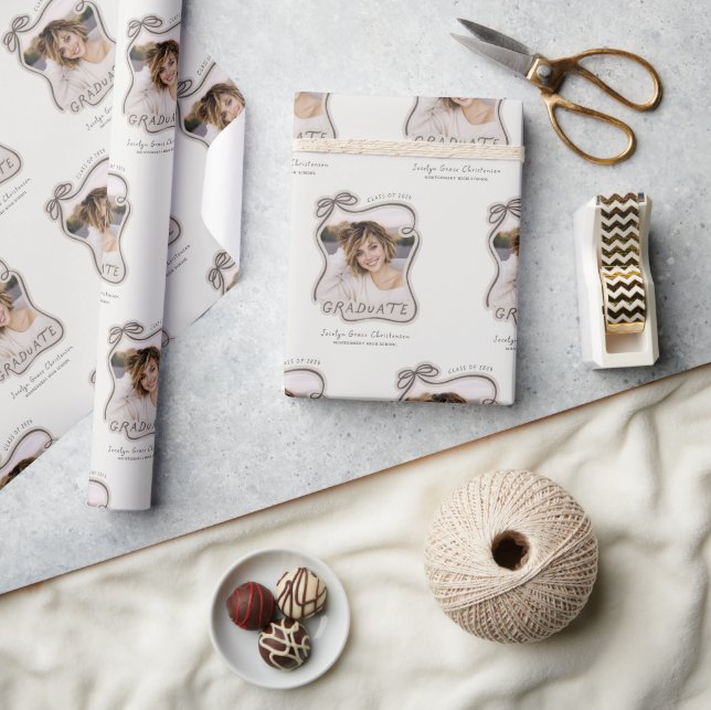 Papel De Presente Personalized Trendy Bow Photo Graduation (Artesanato)