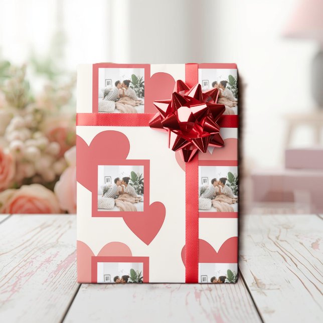 Papel De Presente Personalized Valentine Photo Heart Wrapping Paper (Criador carregado)