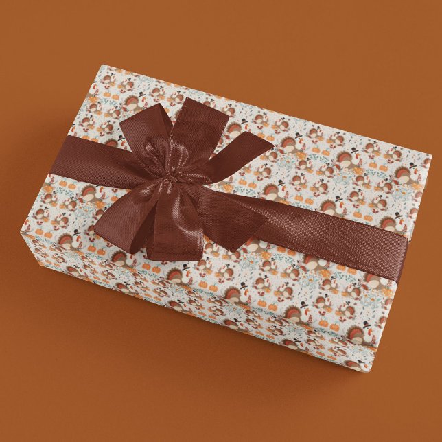 Papel De Presente Peru de Ação de Graças Padrão de Outono (Criador carregado)