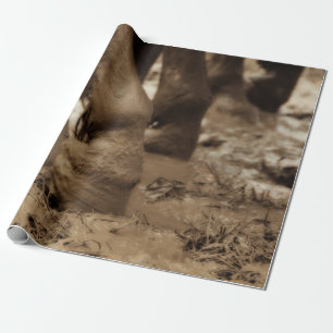 Papel De Presente Pés-Cavalo Vintage Ocidental Sepia Brown Rustic
