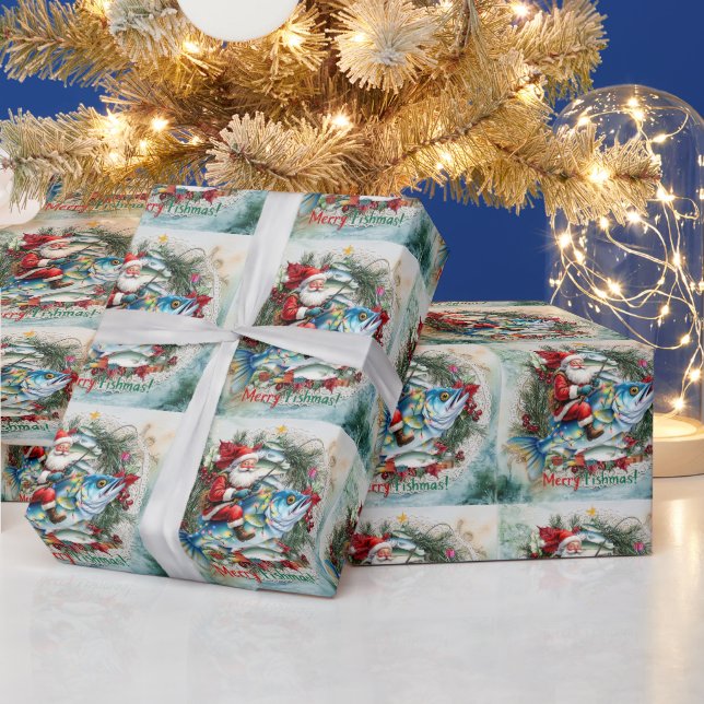 Papel De Presente Pesca com Natal do Papai Noel (Feriados)