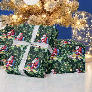Papel De Presente Pesca com Natal do Papai Noel