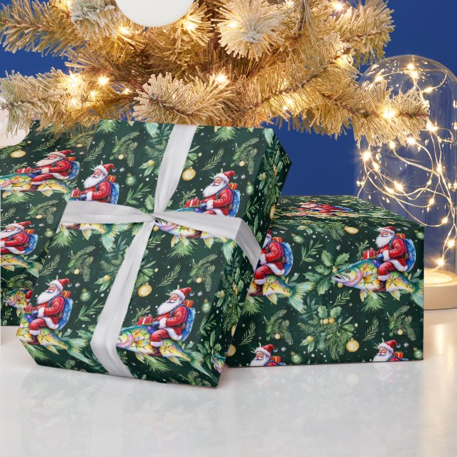 Papel De Presente Pesca com Natal do Papai Noel (Feriados)
