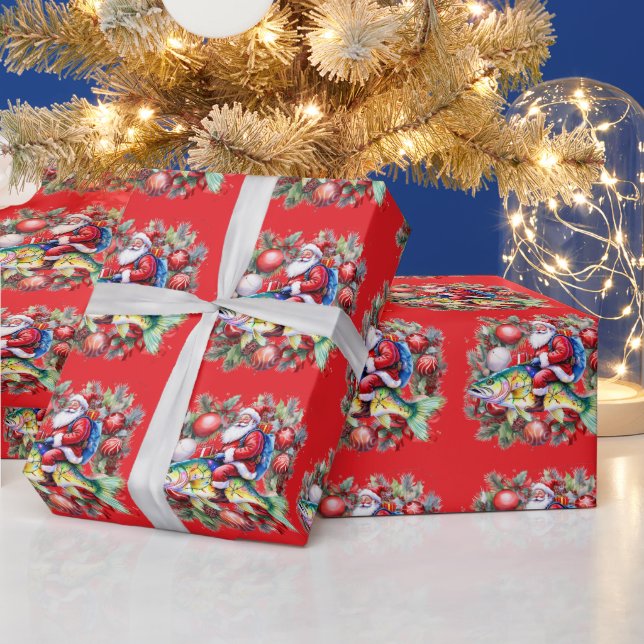 Papel De Presente Pesca com Natal do Papai Noel (Feriados)