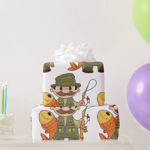 Papel De Presente Pescador de Cartoon com Pesca Engraçada