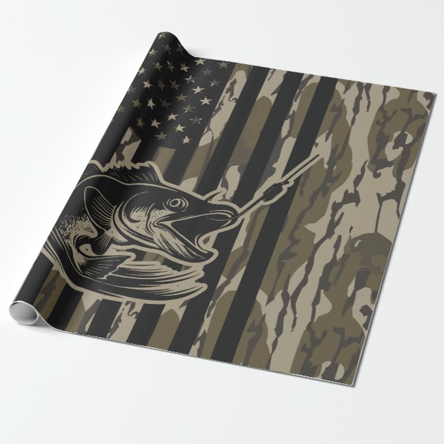 Papel De Presente Pescador de Pesca Camo Flag Bottomland Camo (Desenrolado)
