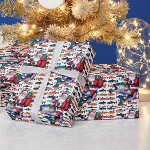 Papel De Presente Pescar soprava o Natal com Peixes do Papai Noel
