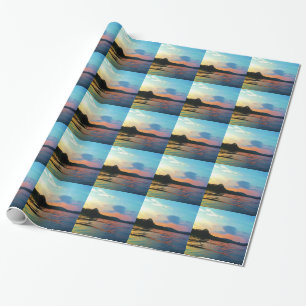 Papel De Presente Pêssego e Sunset Azul no lago de montanha
