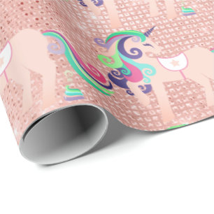 Papel De Presente Pêssego floral Cand do bebê do rosa do brilho de