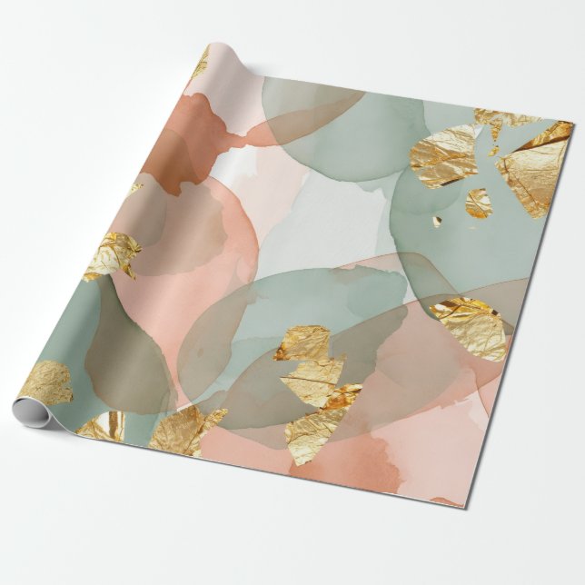 Papel De Presente Pêssego & Folha de Ouro de Hortelã Páscoa  (Desenrolado)