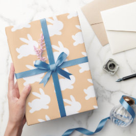 Papel De Presente Pêssego Laranja Coelho Branco Pastel