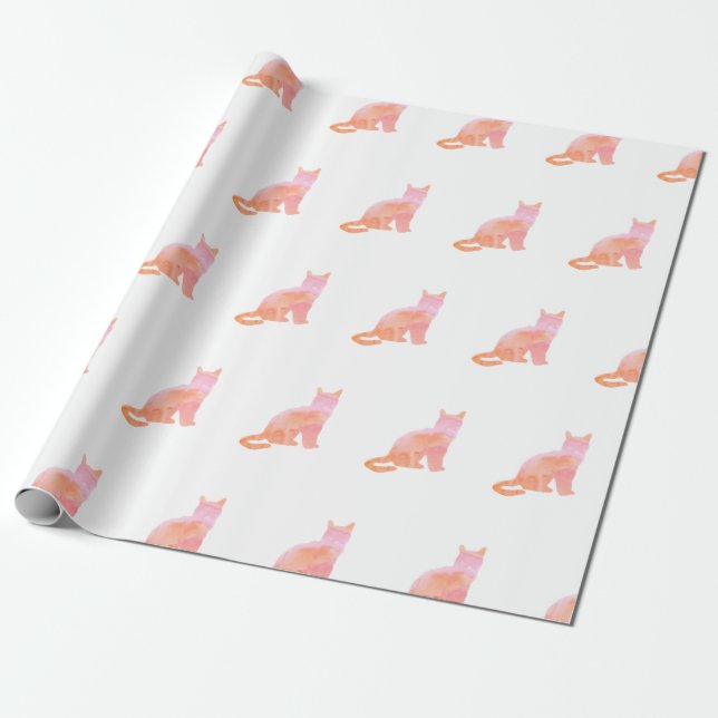 Papel De Presente Pêssego - Padrão do Gatinho rosa (Desenrolado)